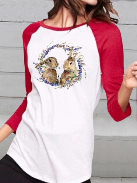 

Bunny Easter Print Spring New Designer Women Long Sleeve T-Shirt, Multicolor, Long sleeve tops