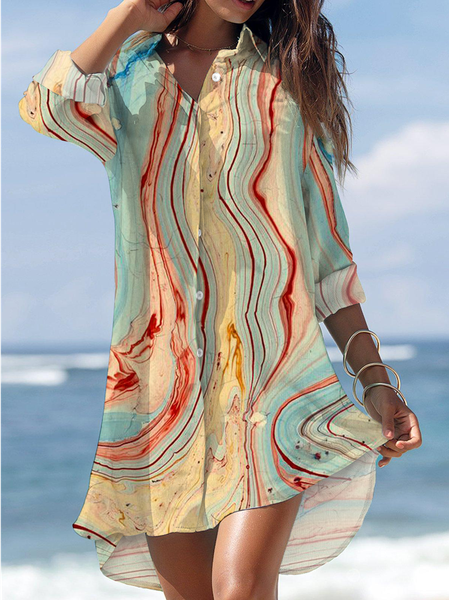 

Ombre Loosen Shirt Collar Vacation Dresses, Multicolor, Dresses