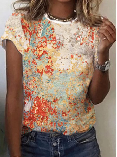 

Crew Neck Casual Cotton Blends Shirts & Tops, Multicolor, Tops