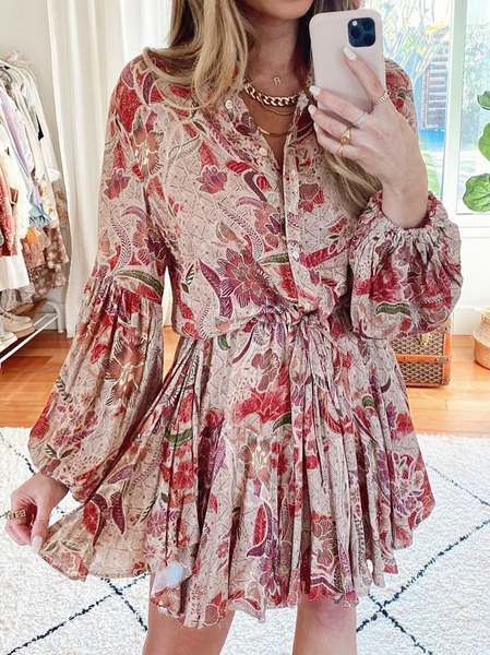 

Boho Loosen Henley Dresses, Red, Midi Dresses