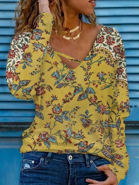 

Cotton Blends Floral Vacation Shirts & Tops, Multicolor, Long sleeve tops