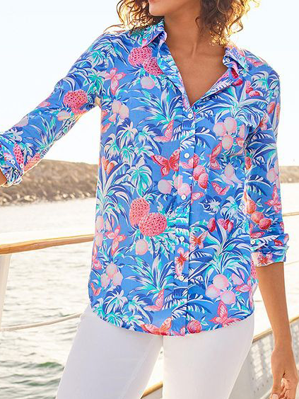 

Casual Shirt Collar Shirts & Tops, Blue, Blouses & Shirts