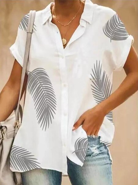 

Leaves Loosen Vacation Off Shoulder Shirt Collar Shirts & Tops, Flower, Tops