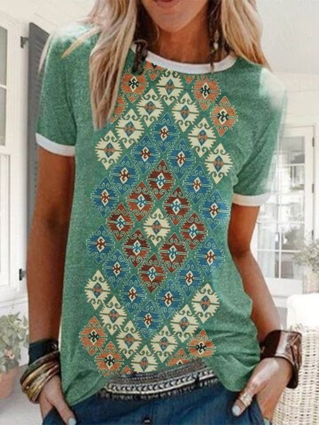 

Casual Crew Neck Loosen West Styles/Cows Shirts & Tops, Green, T-Shirts