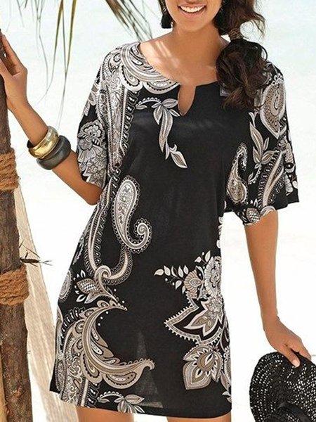 

Casual Tribal Beach Boho Midi Half Sleeve Dresses, Black, Mini Dresses