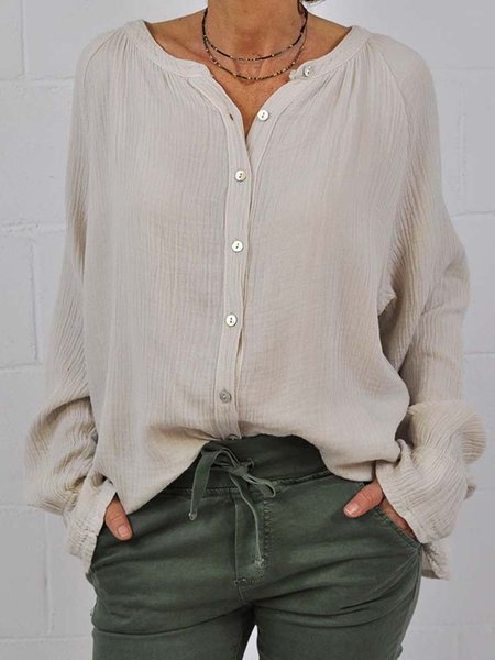 

Casual Loosen Crew Neck Shirts & Tops, Apricot, Long sleeve tops