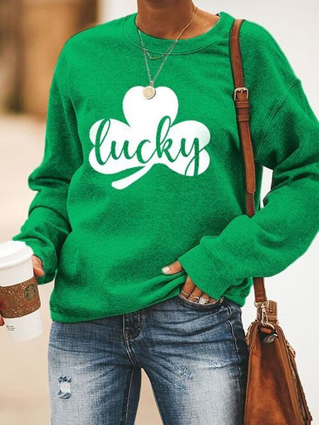 

St. Patrick's Day Letter Geometric Crew Neck Sweatershirt, Green, Sweatshirts & Hoodies