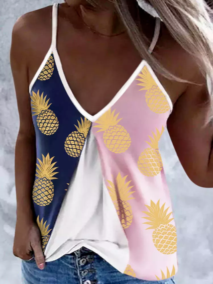 

Loosen Cotton Blends Fruit&Vegetable Vests, Multicolor, Tanks & Camis