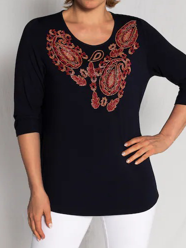 

Cotton Blends Crew Neck Paisley Shirts & Tops, Black, T-Shirts