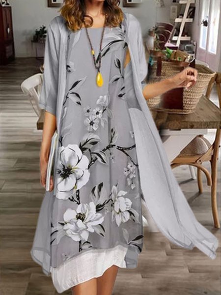 

Vintage Sweet Floral Elegant Two-Piece Dress Set, Multicolor, Suit Set
