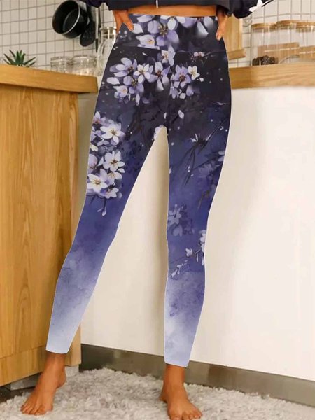 

Flowers Regular Fit Leggings Yoga Leggings, Purple, Leggings