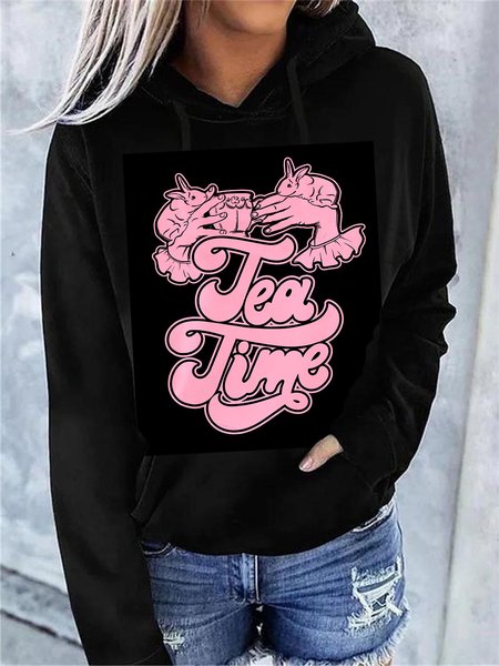 

Easter Bunny Letter Print Casual Vacation Long sleeve Hooded Sweatshirt, Black, Sweatshirts & Hoodies
