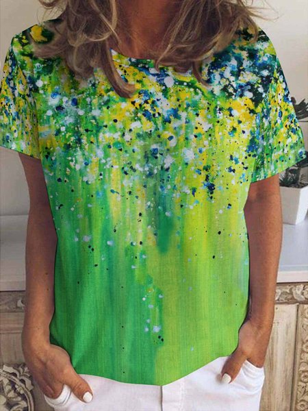 

Abstract gradient print crewneck short-sleeve T-shirt, Green, T-shirts