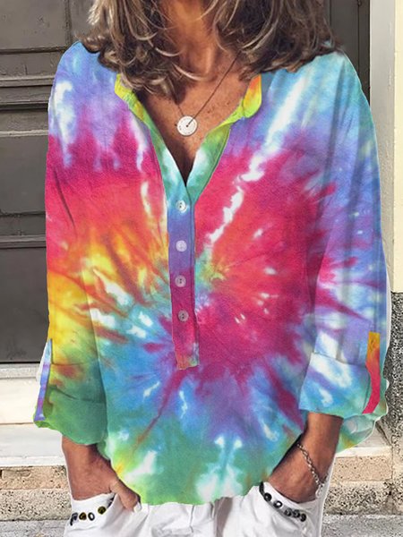 

Gradient print earth day theme spring new women's shirt, Multicolor, Shirts & Blouses