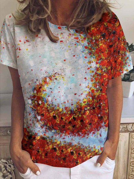 

Abstract Art Print Crew Neck Short Sleeve T-Shirt, As picture, T-shirts