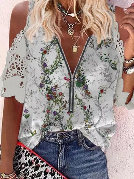 

Cotton Blends Floral Regular Fit Shirts & Tops, Gray, Shirts & Blouses