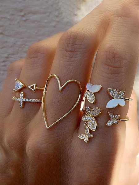 

5 Pcs Heart Butterfly Ring, As picture, Rings