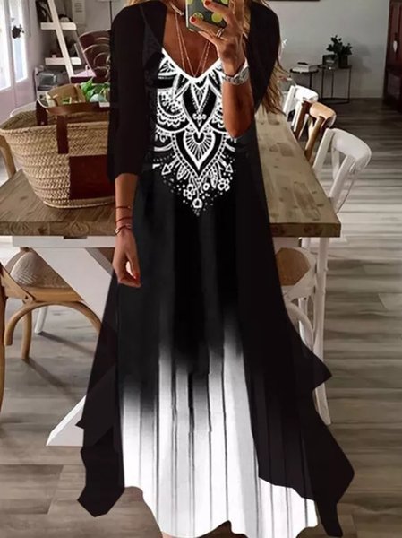 

Casual Printed Trubal Loosen Dresses, Black, Maxi Dresses