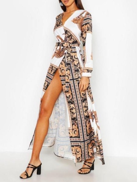 

Regular Fit V-neck Belted Gorgeous Dress, As picture, Maxi Dresses