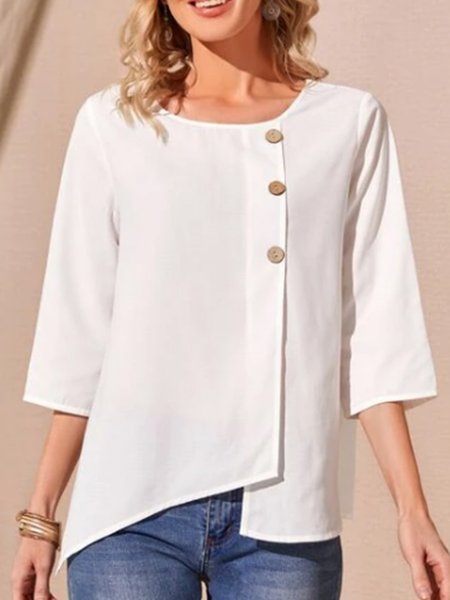 

Crew Neck Loosen Casual Solid Shirts & Tops, White, Shirts & Blouses