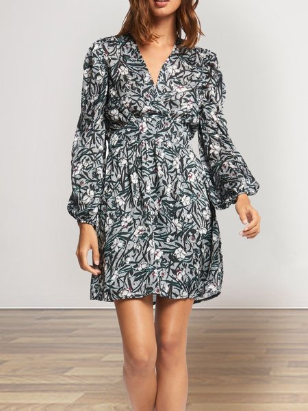 

Loosen V Neck Floral Dresses, As picture, Floral Dresses