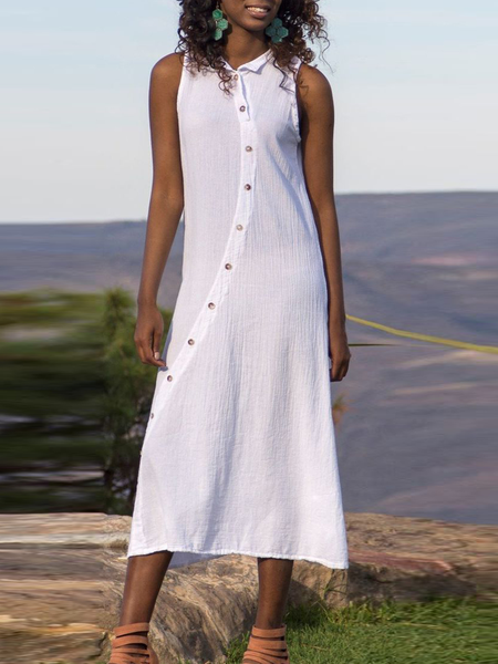 

Casual Loosen Cotton Blends V Neck Short sleeve Woven Dress, White, Dresses