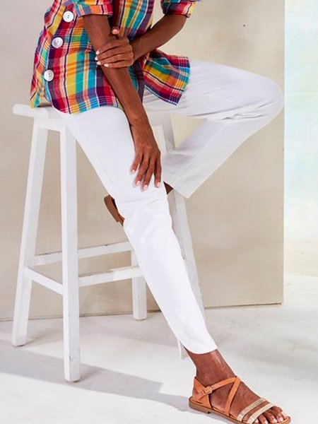 

Solid Cotton Blends Work Pants, White, Pants