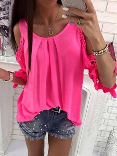 

Regular Fit Plain Casual Long sleeve tops, Rose red, Tops