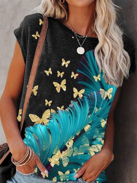 

Butterfly Regular Fit Crew Neck Shirts & Tops, Blue, T-Shirts