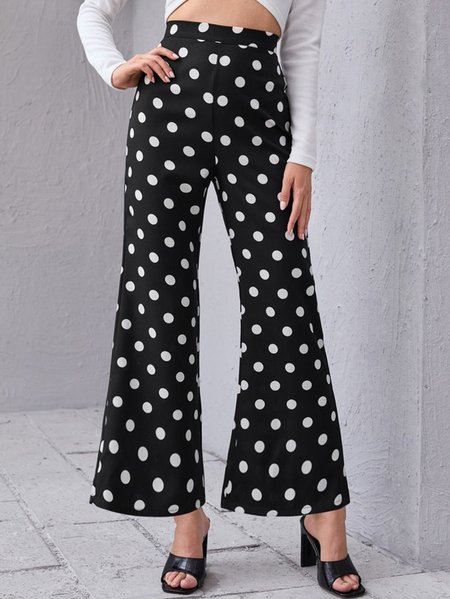 

Regular Fit Polka Dots High Waisted Pants, As picture, Wide Leg Pants