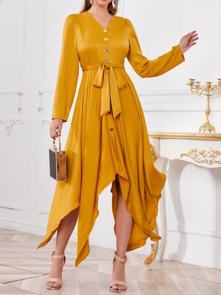

Elegant Regular Fit Asymmetric Solid Dress, As picture, Midi Dresses
