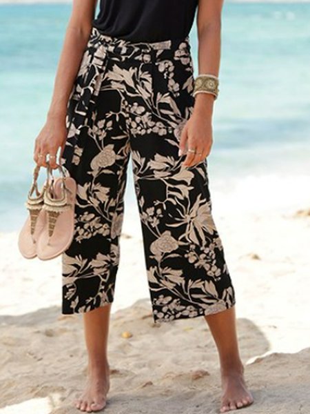 

Floral Loosen Vacation Elegant Pants, Multicolor, Pants