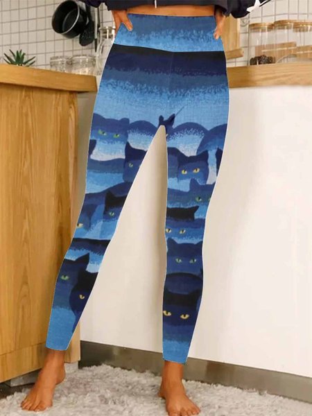 

Cat Regular Fit Leggings Yoga Leggings, Blue, Leggings