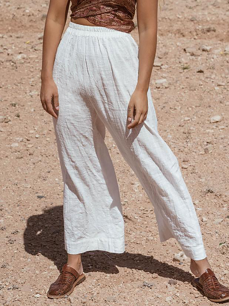 

Linen Plus size Casual Plain Pants, As picture, Pants