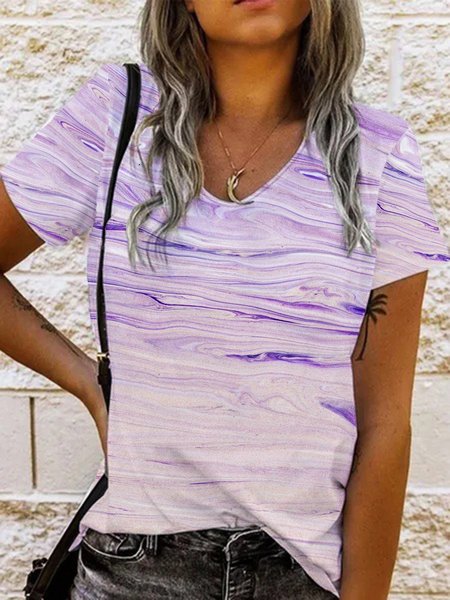 

Geometric Casual V Neck Loosen Shirts & Tops, As picture, T-Shirts