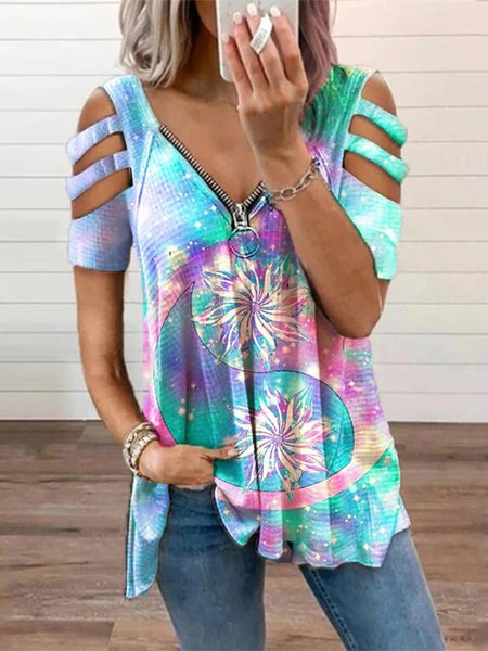 

Vacation Ombre V Neck Shirts & Tops, Blue, T-Shirts
