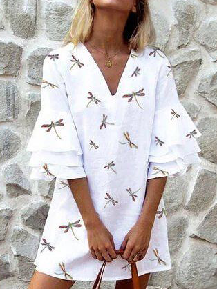 

Casual V Neck Dresses, White, Mini Dresses