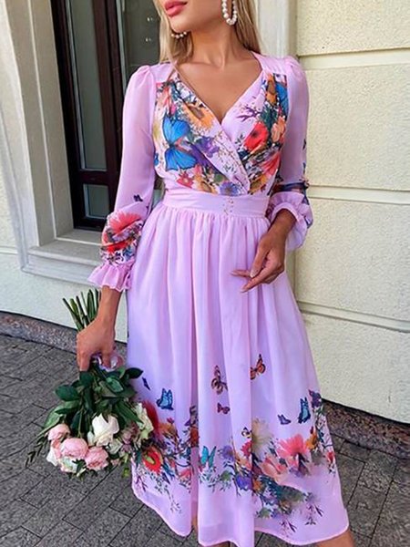 

Butterfly V Neck Regular Fit Mini Dress, Purple, Maxi Dresses