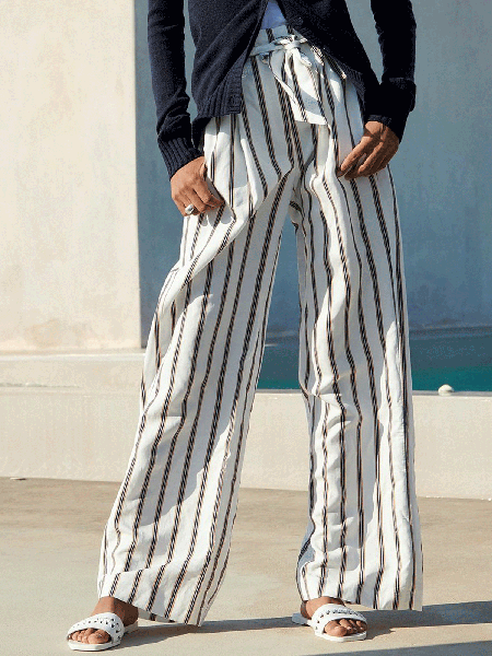 

Casual Striped Casual Loosen Pants, White, Pants