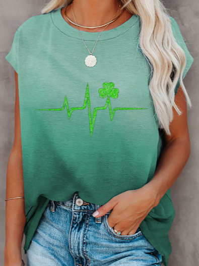 

St. Patrick's Day Cotton Blends Crew Neck Shirts & Tops, Green, T-Shirts