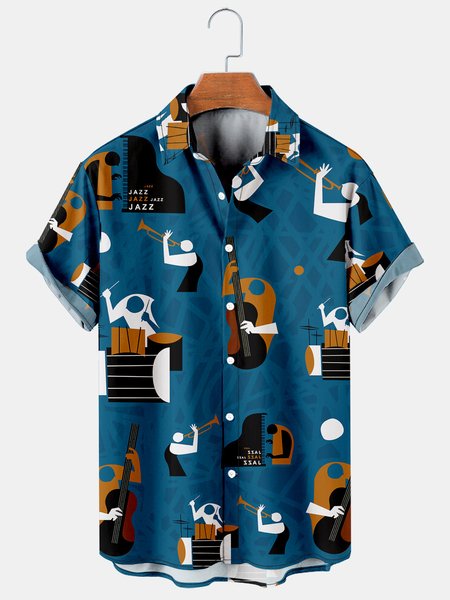 

Men's Music Collection Print Short Sleeve Shirt, Blue, Men's Floral shirt