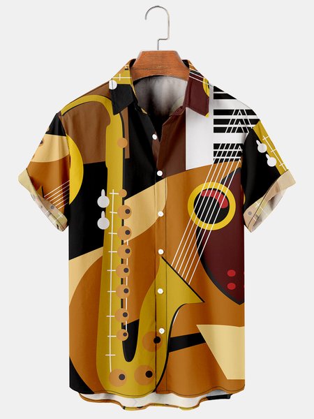 

Men's Music Collection Casual Print Short Sleeve Shirt, Yellow, Men's Floral shirt