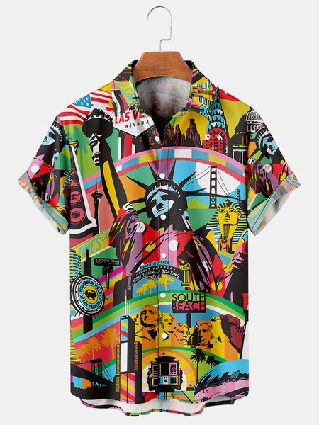 

Men's Printed Casual Breathable Short Sleeve Hawaiian Shirt, Green, Men's Floral shirt