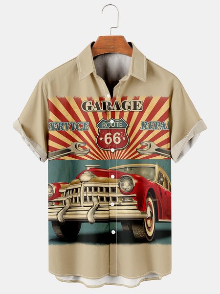

Men's Flag Print Casual Breathable Short Sleeve Hawaiian Shirt, Yellow, Men's Floral shirt