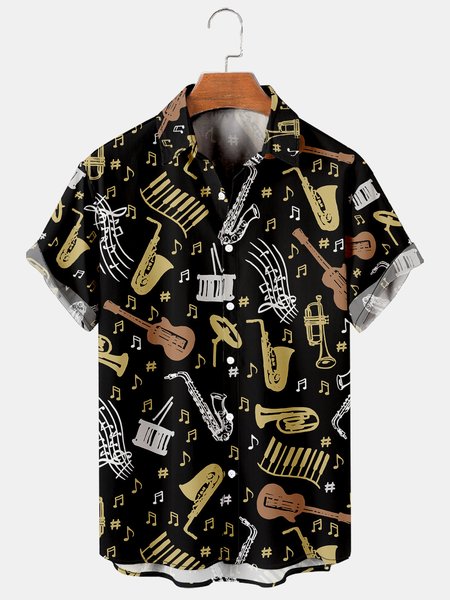 

Men's Music Collection Print Short Sleeve Shirt, Black, Men's Floral shirt