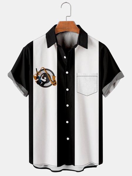 

Men's Music Collection Print Short Sleeve Shirt, Black, Men's Floral shirt