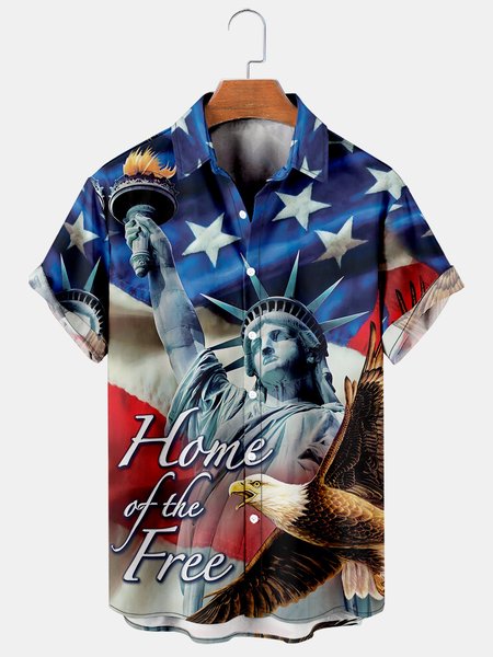 

Mens American Statue of liberty Casual Breathable Short Sleeve Hawaiian Shirts, Blue, Men's Floral shirt