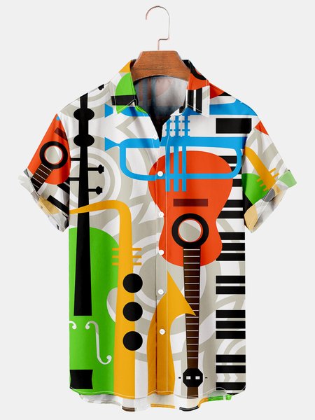 

Men's Music Collection Print Short Sleeve Shirt, As picture, Men's Floral shirt