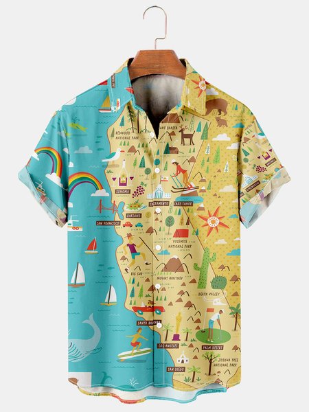 

Mens Love Earth Vacation Casual Breathable Short Sleeve Hawaiian Shirts, Blue, Shirts ＆ Blouse
