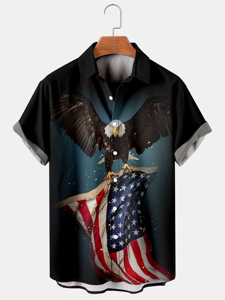 

Men's Flag Print Casual Breathable Short Sleeve Hawaiian Shirt, Blue, Men's Floral shirt